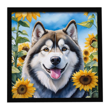 Load image into Gallery viewer, Alaskan Malamute in Sunflowers Framed Metal Print