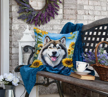 Load image into Gallery viewer, Alaskan Malamute in Sunflowers Throw Pillow