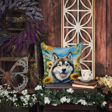 Load image into Gallery viewer, Alaskan Malamute in Sunflowers Throw Pillow