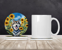 Load image into Gallery viewer, Alaskan Malamute in Sunflowers Large Sandstone Coasters Pack of 4