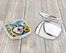 Load image into Gallery viewer, Alaskan Malamute in Sunflowers Compact Mirror – Stylish Purse Mirror with Artistic Covers