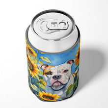 Load image into Gallery viewer, American Bulldog in Sunflowers Can or Bottle Hugger