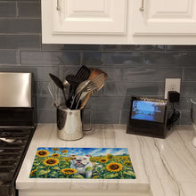 Load image into Gallery viewer, American Bulldog in Sunflowers Cutting Board Tempered Glass Kitchen Cutting Surface, Heat Resistant Chopping Board with Non-Slip Feet, Decorative Food Prep &amp; Serving