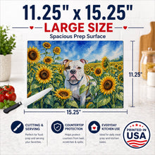 Load image into Gallery viewer, American Bulldog in Sunflowers Cutting Board Tempered Glass Kitchen Cutting Surface, Heat Resistant Chopping Board with Non-Slip Feet, Decorative Food Prep &amp; Serving