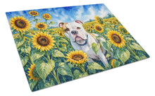 Load image into Gallery viewer, American Bulldog in Sunflowers Cutting Board Tempered Glass Kitchen Cutting Surface, Heat Resistant Chopping Board with Non-Slip Feet, Decorative Food Prep &amp; Serving