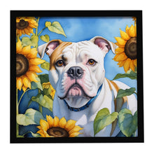 Load image into Gallery viewer, American Bulldog in Sunflowers Framed Metal Print