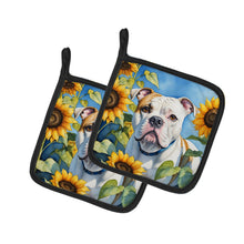 Load image into Gallery viewer, American Bulldog in Sunflowers Pot Holders - Set of 2 Decorative Kitchen Helpers | Made in the USA
