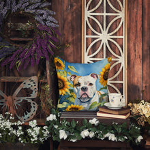 Load image into Gallery viewer, American Bulldog in Sunflowers Throw Pillow - 14x14 Decorative Pillow – Art for Your Home &amp; Patio