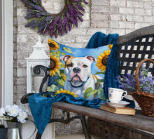 Load image into Gallery viewer, American Bulldog in Sunflowers Throw Pillow