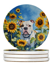 Load image into Gallery viewer, American Bulldog in Sunflowers Large Sandstone Coasters Pack of 4