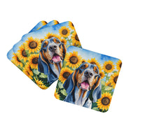 Load image into Gallery viewer, American English Coonhound in Sunflowers Coasters - Set of 4 Lightweight Foam, Absorbent Drink Coasters