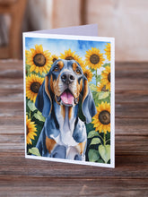 Load image into Gallery viewer, American English Coonhound in Sunflowers Greeting Cards - Blank Note Cards – 8-Pack of Artist-Designed Cards with Envelopes