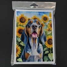 Load image into Gallery viewer, American English Coonhound in Sunflowers Greeting Cards - Blank Note Cards – 8-Pack of Artist-Designed Cards with Envelopes