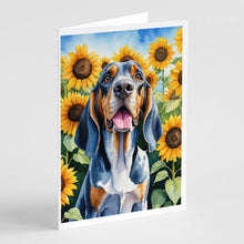 Load image into Gallery viewer, American English Coonhound in Sunflowers Greeting Cards - Blank Note Cards – 8-Pack of Artist-Designed Cards with Envelopes