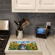 Load image into Gallery viewer, American English Coonhound in Sunflowers Cutting Board Tempered Glass Kitchen Cutting Surface, Heat Resistant Chopping Board with Non-Slip Feet, Decorative Food Prep &amp; Serving