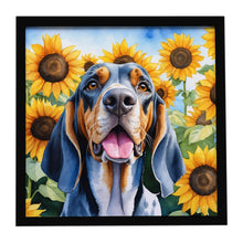 Load image into Gallery viewer, American English Coonhound in Sunflowers Framed Metal Print