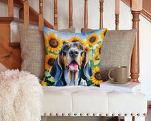 Load image into Gallery viewer, American English Coonhound in Sunflowers Throw Pillow - 14x14 Decorative Pillow – Art for Your Home &amp; Patio