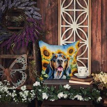 Load image into Gallery viewer, American English Coonhound in Sunflowers Throw Pillow - 14x14 Decorative Pillow – Art for Your Home &amp; Patio