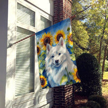 Load image into Gallery viewer, American Eskimo in Sunflowers House Flag