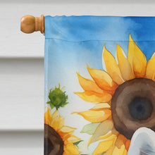 Load image into Gallery viewer, American Eskimo in Sunflowers House Flag