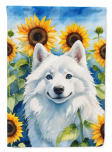 Load image into Gallery viewer, American Eskimo in Sunflowers House Flag