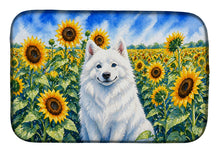 Load image into Gallery viewer, American Eskimo in Sunflowers Dish Drying Mat Absorbent Dish Drying Mat Pad for Kitchen Counter Dish Drainer Mat for Countertop, 14 x 21", Multicolor