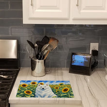 Load image into Gallery viewer, American Eskimo in Sunflowers Cutting Board Tempered Glass Kitchen Cutting Surface, Heat Resistant Chopping Board with Non-Slip Feet, Decorative Food Prep &amp; Serving