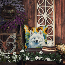 Load image into Gallery viewer, American Eskimo in Sunflowers Throw Pillow - 14x14 Decorative Pillow – Art for Your Home &amp; Patio