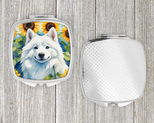 Load image into Gallery viewer, American Eskimo in Sunflowers Compact Mirror – Stylish Purse Mirror with Artistic Covers