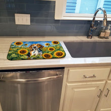 Load image into Gallery viewer, American Foxhound in Sunflowers Dish Drying Mat Absorbent Dish Drying Mat Pad for Kitchen Counter Dish Drainer Mat for Countertop, 14 x 21", Multicolor