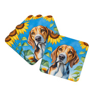 Load image into Gallery viewer, American Foxhound in Sunflowers Coasters - Set of 4 Lightweight Foam, Absorbent Drink Coasters