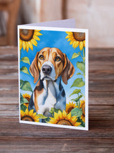 Load image into Gallery viewer, American Foxhound in Sunflowers Greeting Cards - Blank Note Cards – 8-Pack of Artist-Designed Cards with Envelopes