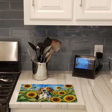 Load image into Gallery viewer, American Foxhound in Sunflowers Cutting Board Tempered Glass Kitchen Cutting Surface, Heat Resistant Chopping Board with Non-Slip Feet, Decorative Food Prep &amp; Serving