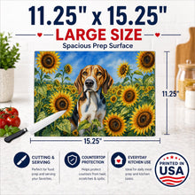 Load image into Gallery viewer, American Foxhound in Sunflowers Cutting Board Tempered Glass Kitchen Cutting Surface, Heat Resistant Chopping Board with Non-Slip Feet, Decorative Food Prep &amp; Serving