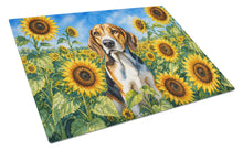Load image into Gallery viewer, American Foxhound in Sunflowers Cutting Board Tempered Glass Kitchen Cutting Surface, Heat Resistant Chopping Board with Non-Slip Feet, Decorative Food Prep &amp; Serving