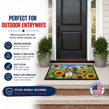 Load image into Gallery viewer, American Foxhound in Sunflowers Doormat Front Door Mat Indoor Outdoor Rugs for Entryway, Non Slip Washable Low Pile, 18H X 27W