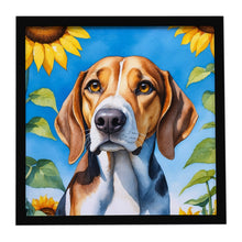 Load image into Gallery viewer, American Foxhound in Sunflowers Framed Metal Print