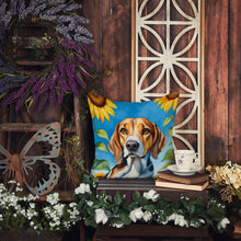 Load image into Gallery viewer, American Foxhound in Sunflowers Throw Pillow - 14x14 Decorative Pillow – Art for Your Home &amp; Patio