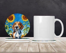Load image into Gallery viewer, American Foxhound in Sunflowers Large Sandstone Coasters Pack of 4