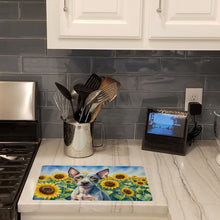 Load image into Gallery viewer, American Hairless Terrier in Sunflowers Cutting Board Tempered Glass Kitchen Cutting Surface, Heat Resistant Chopping Board with Non-Slip Feet, Decorative Food Prep &amp; Serving