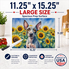 Load image into Gallery viewer, American Hairless Terrier in Sunflowers Cutting Board Tempered Glass Kitchen Cutting Surface, Heat Resistant Chopping Board with Non-Slip Feet, Decorative Food Prep &amp; Serving