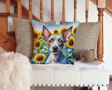 Load image into Gallery viewer, American Hairless Terrier in Sunflowers Throw Pillow - 14x14 Decorative Pillow – Art for Your Home &amp; Patio