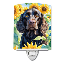 Load image into Gallery viewer, American Water Spaniel in Sunflowers Ceramic Night Light