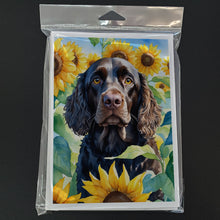 Load image into Gallery viewer, American Water Spaniel in Sunflowers Greeting Cards - Blank Note Cards – 8-Pack of Artist-Designed Cards with Envelopes