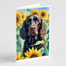 Load image into Gallery viewer, American Water Spaniel in Sunflowers Greeting Cards - Blank Note Cards – 8-Pack of Artist-Designed Cards with Envelopes