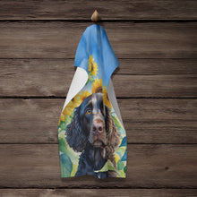 Load image into Gallery viewer, American Water Spaniel in Sunflowers Kitchen Towel