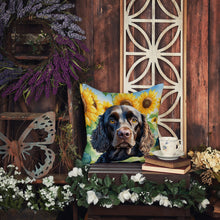 Load image into Gallery viewer, American Water Spaniel in Sunflowers Throw Pillow - 14x14 Decorative Pillow – Art for Your Home &amp; Patio