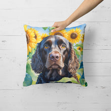 Load image into Gallery viewer, American Water Spaniel in Sunflowers Throw Pillow