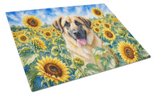 Load image into Gallery viewer, Anatolian Shepherd in Sunflowers Cutting Board Tempered Glass Kitchen Cutting Surface, Heat Resistant Chopping Board with Non-Slip Feet, Decorative Food Prep &amp; Serving