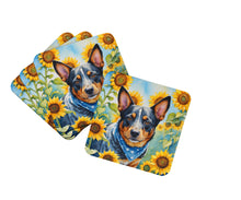 Load image into Gallery viewer, Australian Cattle Dog in Sunflowers Coasters - Set of 4 Lightweight Foam, Absorbent Drink Coasters